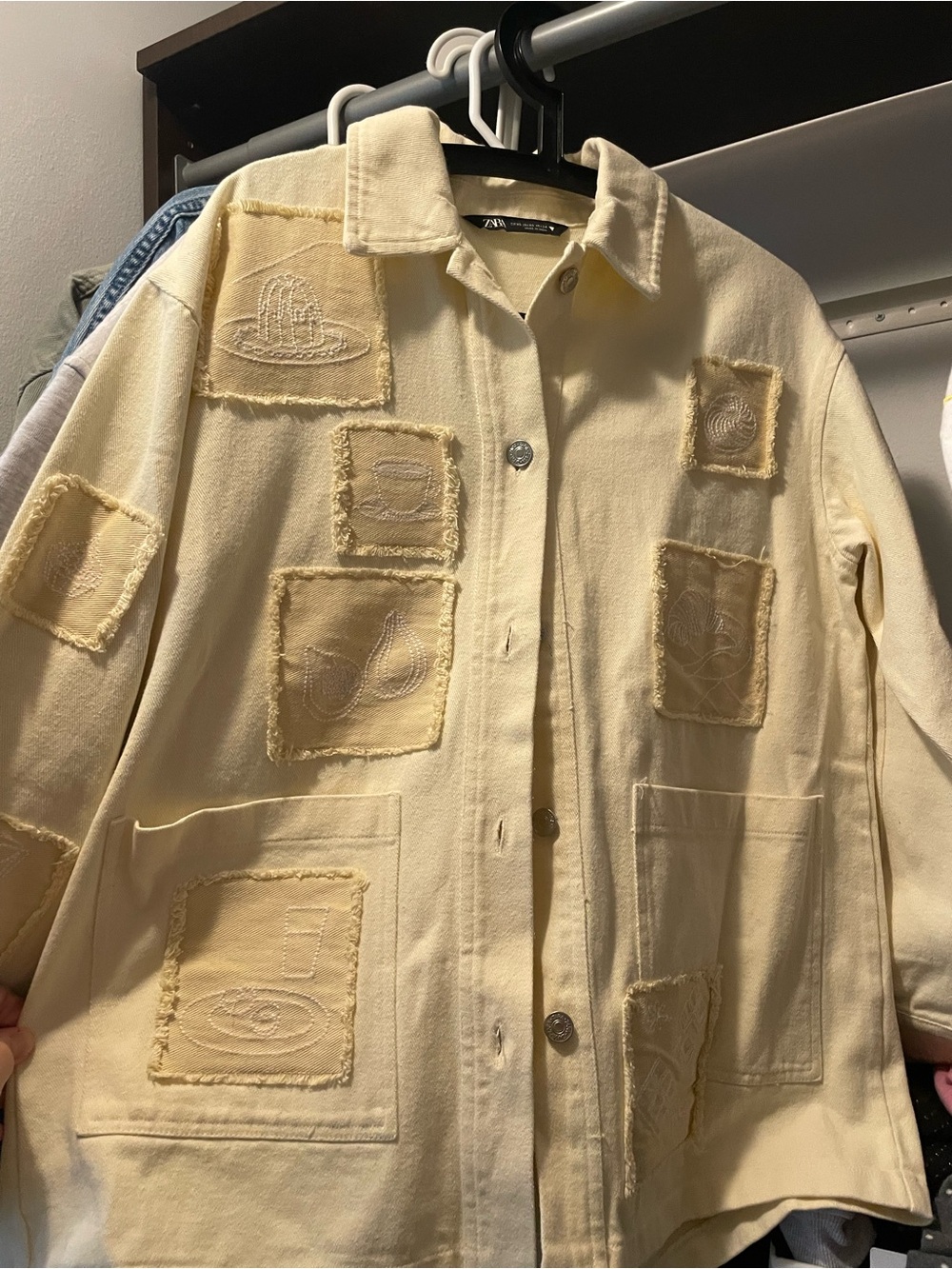 Zara Cream Patchwork Overshirt Jacket